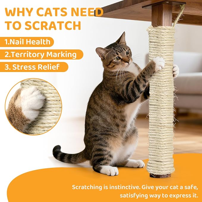 White Sisal Rope for Cat Tree and Scratching Post 5mm 1/5 Inch, 100 Feet | Natural Sisal Fiber, Tight Twist Climbing Twine, Cat Tree Tower Repair, Scratching Post Replacement, Natural Scratching - Image 3