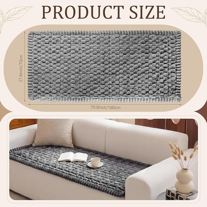 Frienda Pet Couch Cover for Sofa, 27.6 x 70.9 Inch Non-Slip Plush Sofa Slipcover, Washable Pet-Friendly Boho Dog Couch Cushion Protector, Thick Furniture Cover for Indoor Use, Dark Grey - Image 2