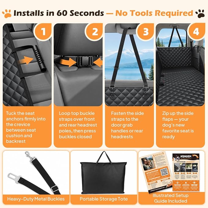 Hard Bottom Dog Car Seat Cover, Back Seat Extender for Dogs Holds 500lbs | Waterproof, Honeycomb Board, No-Sag Support, Non-slip Dog Hammock for Car SUV, Dog Seat Belt Included, Mesh Window - Image 8