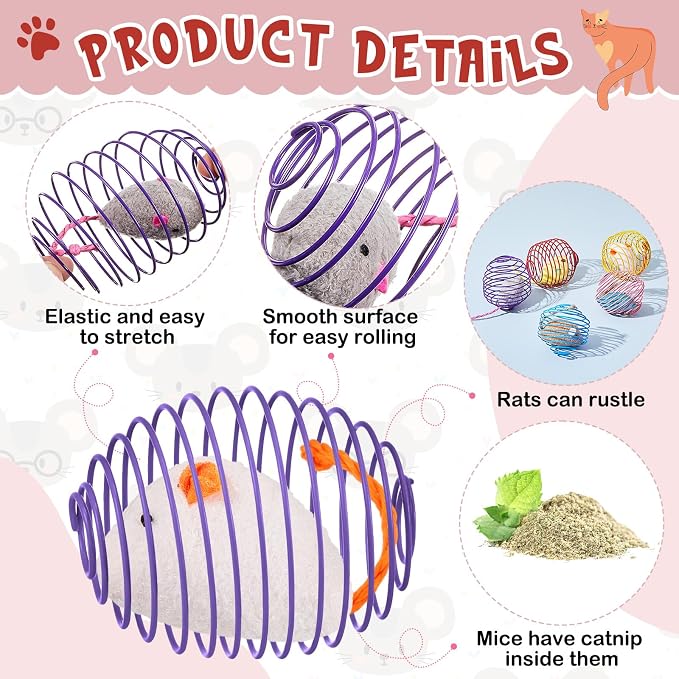 Jecery 5 Pcs Cat Toys Spring,Catnip Rats,Soft Color | Interactive Metal Cat Toy, Stretchable Rolling Ball, for Indoor Cats, Colorful Playful Coils, Kitten Pet Supplies - Image 3