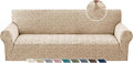 YEMYHOM 1 Piece Stretch Oversized Couch Covers for 4 Seat, Jacquard Extra Large Sofa Cover with Non-Slip Elastic Bottom, Thickened Slipcover Furniture Protector for Dogs Pets (X-Large, Khaki） by YEMYHOM