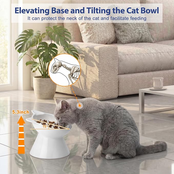 Ceramic Slow Feeder Cat Bowl, 2 Cups Tilted Elevated Honeycomb Food Dish | Premium Ceramic Material, Suitable For Dry And Wet Food, Honeycomb Structure Reduces Vomiting & Bloating For Cats - Image 4