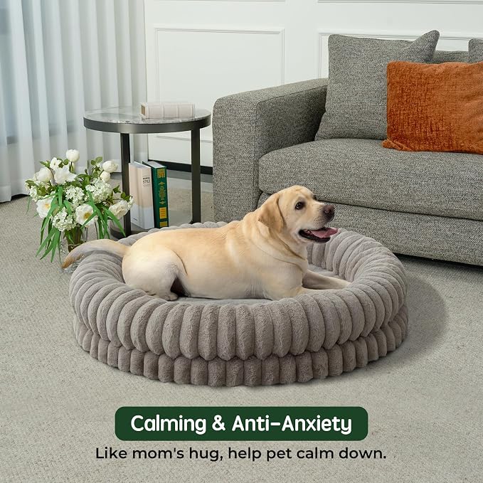 BALANCE Luxury Donut Dog Bed, 43 Inches Round Dog Beds Large Sized Dogs Washable, Orthopedic Calming Dogs Bed for Pets with Anti-Slip Bottom, Oatmeal - Image 3
