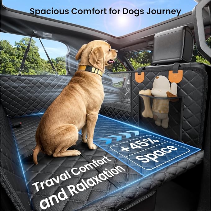 REEVAA Dog Car Seat Cover for Back Seat, Hard Bottom, L, Black+Orange | 450 lbs Extender, 45% More Space for 2-4 Large Dogs, Waterproof, Zippered Mesh Window, Fits for SUV Medium Truck - Image 3