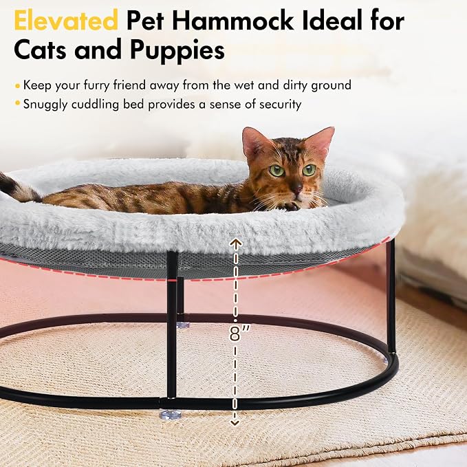 Zoratoo Elevated Cat Hammock, Fluffy Cuddle Cat Bed for Multiple Cats | Portable Raised Pet Bed, Sturdy Metal Frame, Detachable Washable Cover, Oval Shape Cuddle Bed for Sleeping Kittens - Image 5