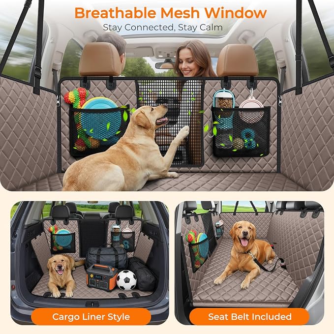 URPOWER Back Seat Extender for Dogs, Large Hard Bottom Dog Car Seat Cover | Supports 550 lbs, Stable 3-Panel Hard Bottom, Added High-Density Foam for Comfort, Waterproof 900D Oxford, 45% More Space - Image 3