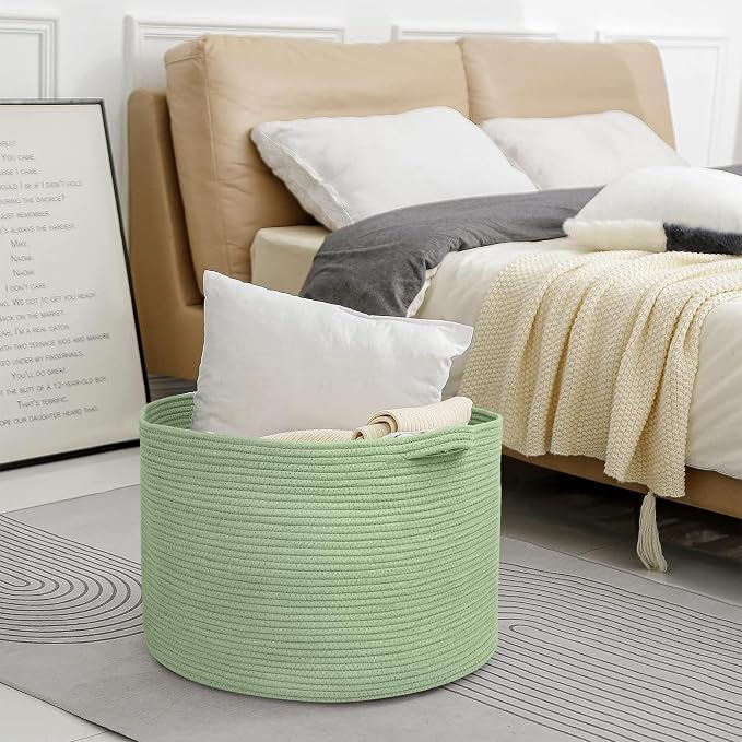 MEGASKET Extra Large Green Basket, 22" X 22" X 14" Woven Cotton Rope Baskets for Blankets, Nursery Laundry Basket, Cute Kids Toy Storage Bin, Green Living Room Bedroom Decor Baskets for Organizing - Image 6