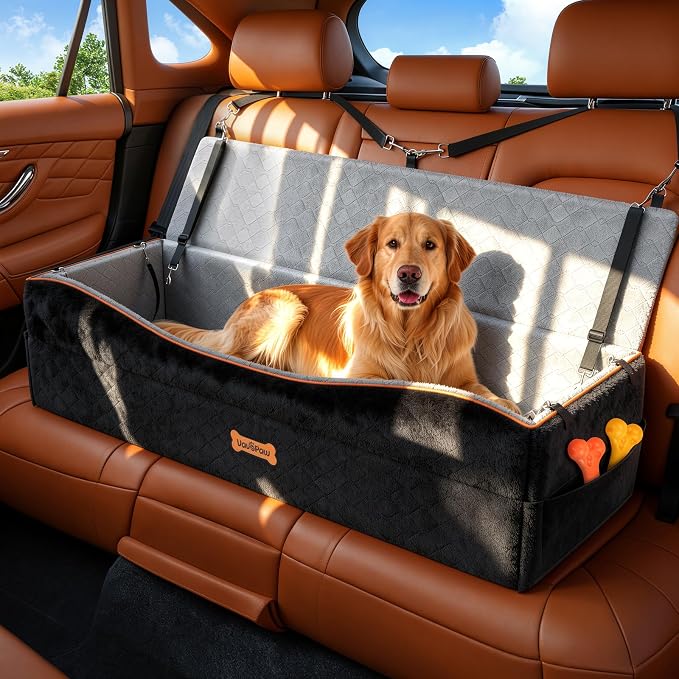 VavoPaw Car Seat for Large Dog for 2 Medium or 3 Small Dogs Under 100Lbs | Dog Booster Seats ,Pet Car Seats with 2 Safety Leashes, Dogs Sofa Bed Cushion Add Thick Sponge, Pet Cars Carrier for Travel by VavoPaw