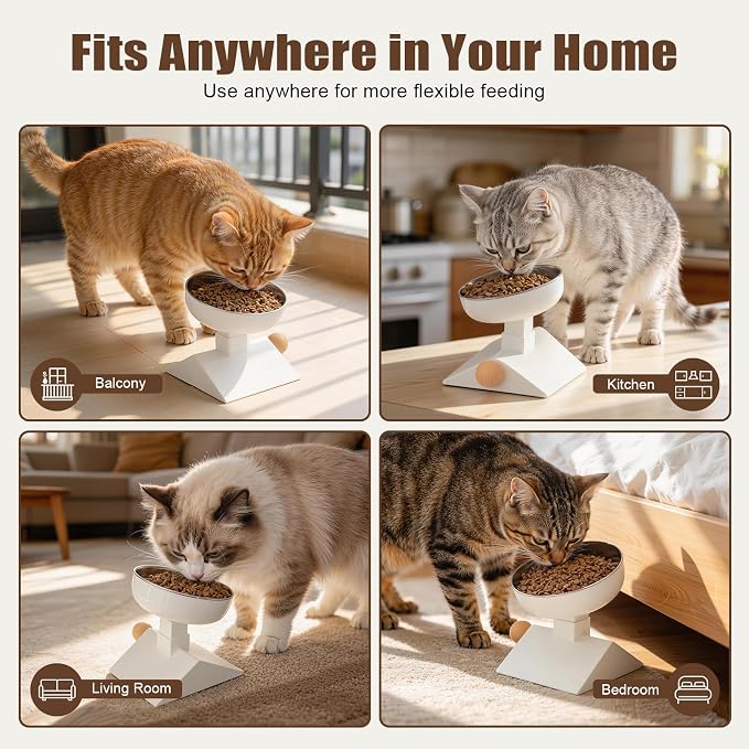 Elevated Cat Bowl, 4 Heights Stainless Steel Raised Stand | 18oz, adjustable height, whisker friendly, neck protect, food water bowls, indoor cats puppy, non slip, dishwasher - Image 7