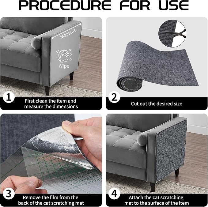 2 Pcs Total 78.8"x15.8" Cat Scratch Mat, Cat Scratch Couch Furniture Protector, Trimmable Self-Adhesive Cats Scratch Pads, DIY Cat Scratcher for Wall Protector and Covering Cat Tower (Dark Gray) - Image 4