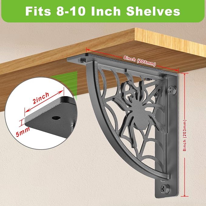 Dolibest 8 Inch Heavy Duty Shelf Brackets, 5MM Thickness L- Bracket , Metal Floating Shelf Bracket, Wall Shelf Bracket & Hardware, Rustic Black Floating Shelves for Kitchen Living Room-2Pcs-(500LB) - Image 7