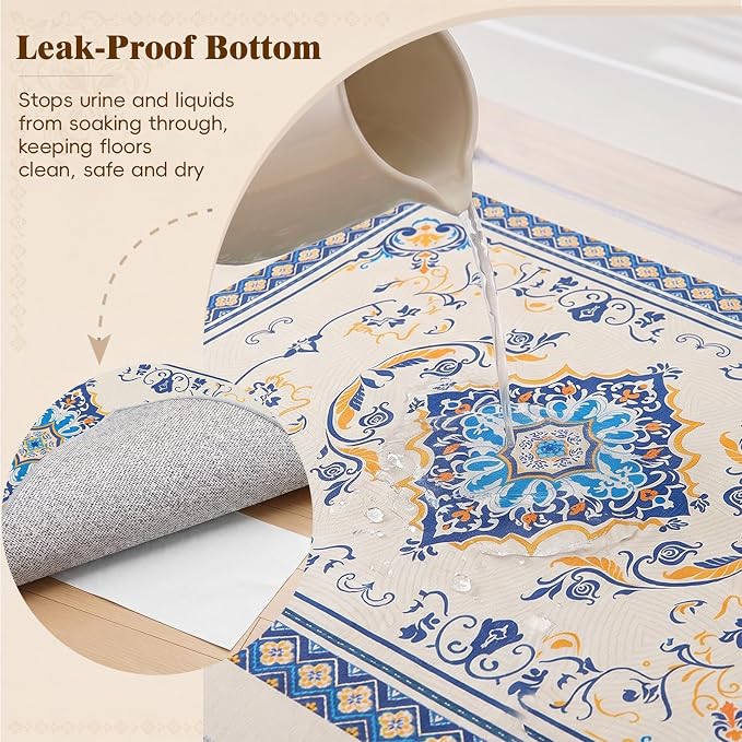 Bienbee Cat Litter Mat, 2PCS 33"x22" Machine Washable Litters Box Mats Non-Slip &Waterproof Cat Litters Trapping Mats Easy to Clean Mat for Litter Box Less Waste Protects Floors Blue and Gold L - Image 4