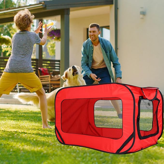 36 Inch Foldable Dog Kennel for Large Dogs, Portable Waterproof Pop-Up Pet Crate, Indoor Outdoor Travel Car Seat Kennel (Red) - Image 6