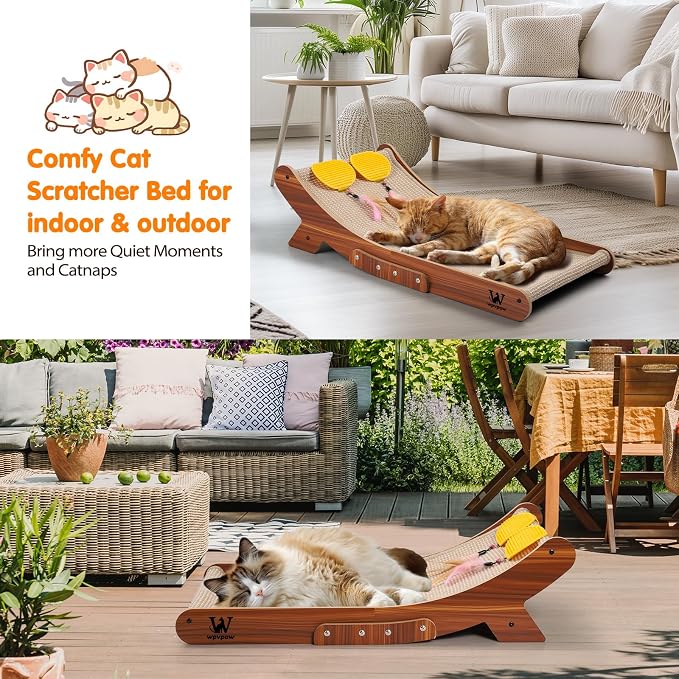 Sisal Cat Scratcher Bed, Natural Solid Wood Scratch Lounger, No Mess Scratching Chair Couch for Indoor Cats, 26 Inch Cat Scartching Pad, 3 in 1 Scratching Board, Furniture Protector - Image 7