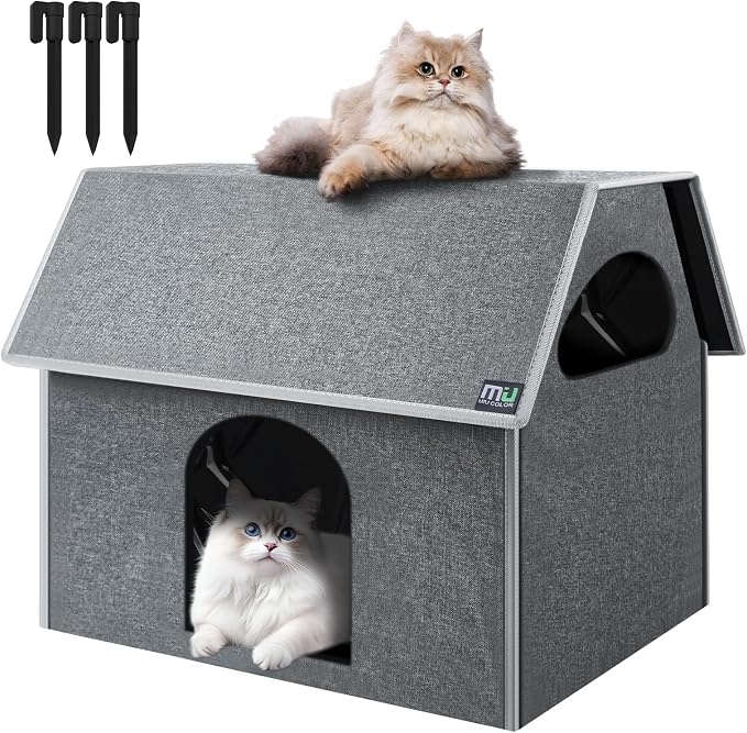 MIU Color Outdoor Cat House, Extra Large Weatherproof Cat Houses for Outdoor Cats, Warm Feral Cat Shelter with Removable Soft Mat, Big Cat Bed, 20.5"x17.5"x16.6" | Insulated Feral Cat Shelter with Removable Soft Mat, Easy to Assemble,20.5"x17.5"x16.6" by MIUCOLOR