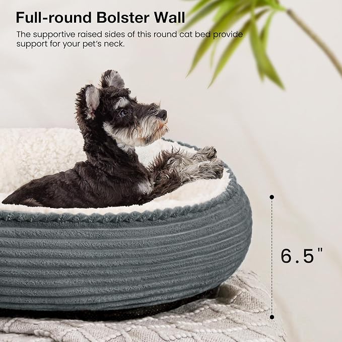 Love's cabin Round Donut Cat and Dog Cushion Bed, 24in Pet Bed for Small or Medium Dogs, Anti-Slip & Water-Resistant Bottom, Soft Durable Fabric Pet Beds, Washable Calming Cat Bed Bluish Grey - Image 5