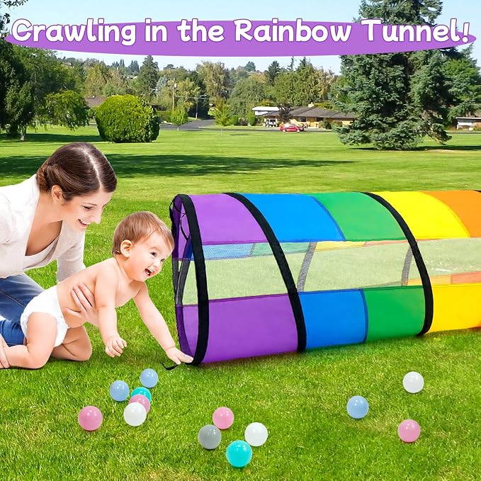 Kids Play Tunnel for Toddlers, Large 21" Colorful Rainbow | Pop Up Crawl Tunnel Tent for Baby or Pet with Breathable Mesh, Indoor & Outdoor Kids Tunnel for Babies, Cat, Dog, Pets - Image 6
