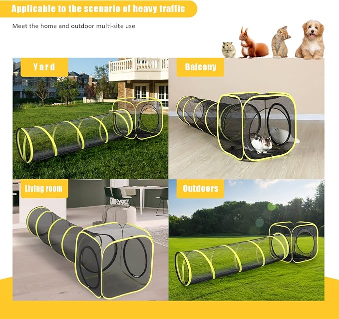 Outdoor Cat Enclosure & Tunnel - Portable Mesh Tent, Cat Playhouse with Adjustable Harness & Leash, Colorful Tease Ball - Image 4