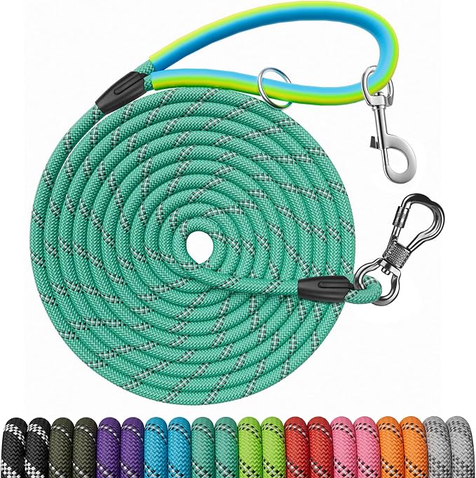NTR Long Dog Leash, 15FT Check Cord with with 2 Swivel Hooks and Soft Rubber Handle for Pink Leash for Small Medium and Large Dogs Walking Training Hiking Camping Playing-Teal by NTR