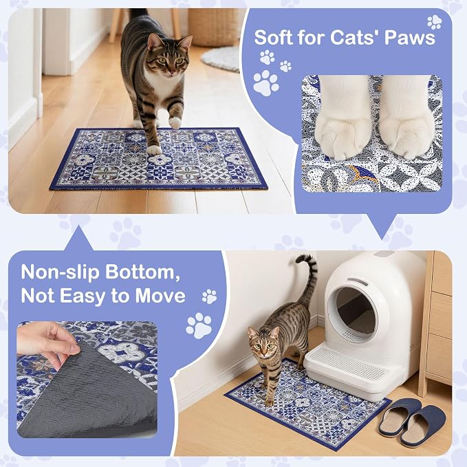 24"x15" Cat Litter Mat Waterproof Non-Slip Litter Trapping Pad | Soft Mesh Litter Box Mat With A Decorative Pattern Captures Scatter Effectively To Keep Floors Clean And Tidy - Image 4