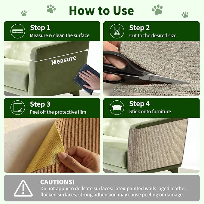 Natural Cork Cat Scratcher Mat, Self-Stick & Trimmable Furniture Protector for Couch, Door, Wall & Bed Corner, Claw-Friendly for Indoor Cats (Catnip Green, 39.4 x 11.8 Inch) - Image 5