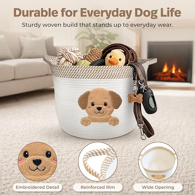 Golden Retriever and Lab Dog Toy Basket, Cotton Rope Storage Bin, 15x11 in | Pet Toy Storage, Blanket and Leash Organizer, Soft Felt Puppy Patch, Dog Mom Gift, Living Room and Crate Side Bin, Spot Clean - Image 5