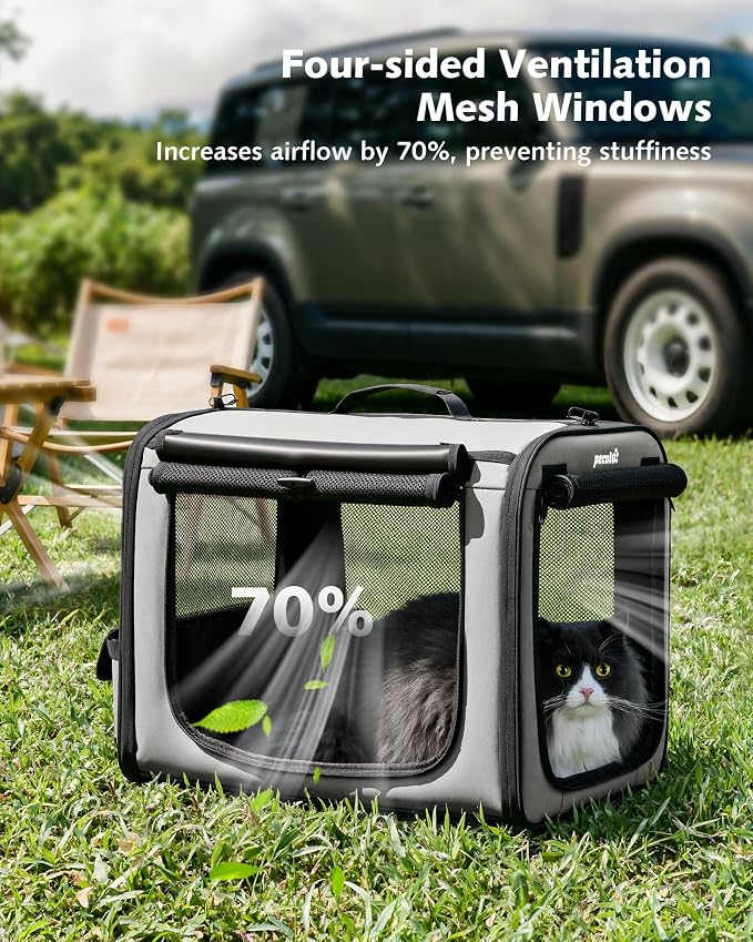 Dog Car Carrier Light Weight 19.7×16.9×14.8in, Foldable Dog Carrier, Gray | Easy to Assemble, Portable and Breathable Pet Carrier, Suitable for Indoor and Outdoor Use, Dog Travel Crate with Curtain - Image 6