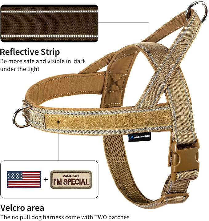 Annchwool No Pull Dog Harness with Padded Handle+5 Ft Leash,Reflective Strip Escape Proof and Quick Fit to Adjust Dog Harness,Easy for Training Walking for Small & Medium and Large Dogs(Brown-Set,M) - Image 2