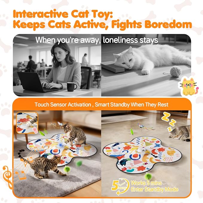 Aktor Interactive Cat Toy for Indoor Cats - Rechargeable Automatic Hide & Seek with Fluttering Butterfly, Moving Feather Wands & Realistic Prey Sounds | Motion Activated Exercise Toy for Bored Cats - Image 2