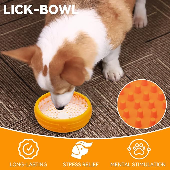 Dog Lick Bowl, Animire Freeze Lick Mat for Dogs, Non-Slip Slow Feeder Licking Bowl Enrichment Treat for Distraction Anxiety Relief, Food Grade Silicone, Dishwasher Safe(Orange,S) - Image 7