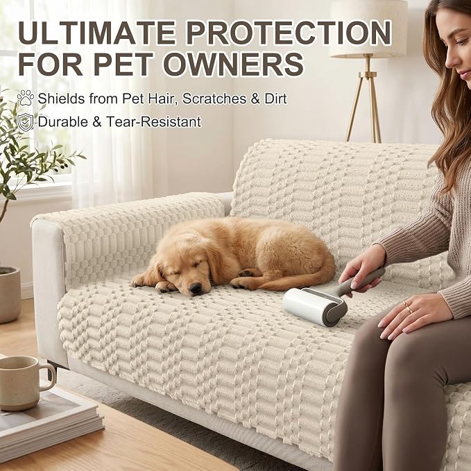 Smiry Waterproof Couch Covers for Dogs Washable, Non Slip Pet Sofa Cover | Plush Scratch Resistant Flannel Furniture Protector for Dogs, Apricot, 36" x 71" - Image 6