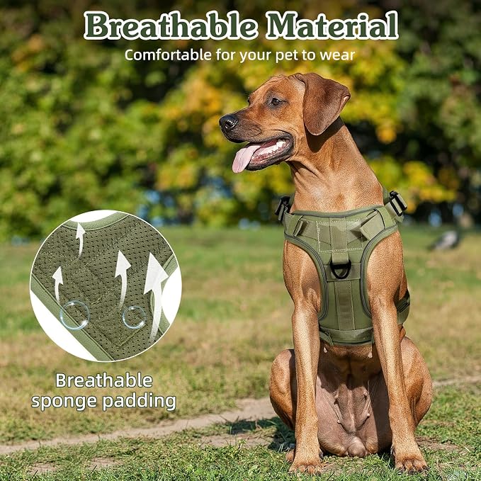 VavoPaw Heavy Duty Tactical Dog Harness for Small Dogs, No Pull Adjustable | Pet Harness Reflective Service Training Easy Control Pet Vest Military K9 Working Dog Harnesses（Army Green, S） - Image 3