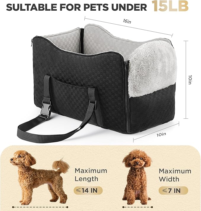BONTHEE Center Console Dog Car Seat for Small Dogs- Anti-Collapse Design with Soft Plush & Sturdy Support Board, Adjustable Safety Leash for Small Dogs & Cats up to 15 lbs - Image 2