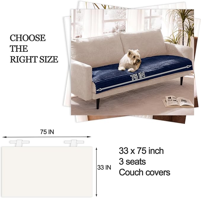 Dual Non-Slip Couch Cover for Dogs Waterproof, Fuzzy Soft Pet Couch Covers for Sofa 3 Cushion, Pet Friendly Soft Dog Bed Covers Sofa Cover Washable (Navy Blue, 33" x 75" 1 Pack) - Image 6