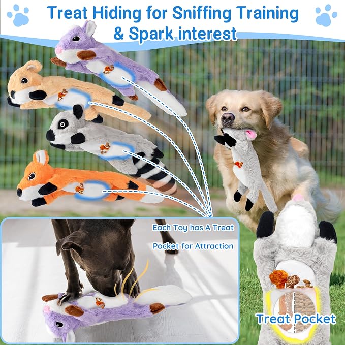 LECHONG 5-Pack Fluff-Free Squeaky Dog Toys - Crinkle No-Stuffing Body & Lightly Filled Head with Treat Hiden Pocket, Dog Toys Bundle for Aggressive Chewers Small Medium Large Dogs to Keep Them Busy - Image 2