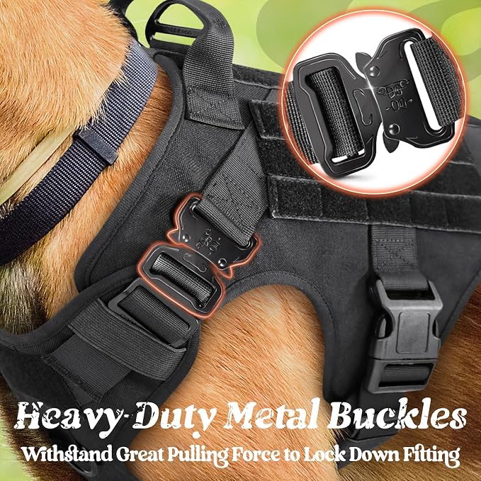 rabbitgoo Tactical Dog Harness for Large, Heavy Duty Military No Pull Vest | Sturdy Metal Buckles, 5 Adjustments, Molle System, Powerful Pullers for Training, Hunting, Outdoor, Black, Large - Image 3