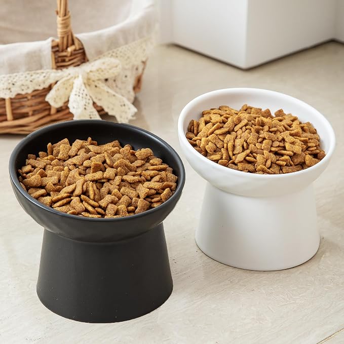 Elevated Cat Bowls, 15° Tilted Ceramic Raised Cat Food and Water Bowl Set, Whisker-Friendly Porcelain Pet Feeder Dishes for Indoor Cats and Small Dogs,Black,6.2 Inch,2 Pack - Image 5