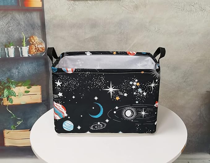 Storage Basket Home Shelf Basket Kids Organizer Box Clothes Laundry Hamper Nursery Bin Gift Laundry Basket with Handles for Home (Black Planet) - Image 8