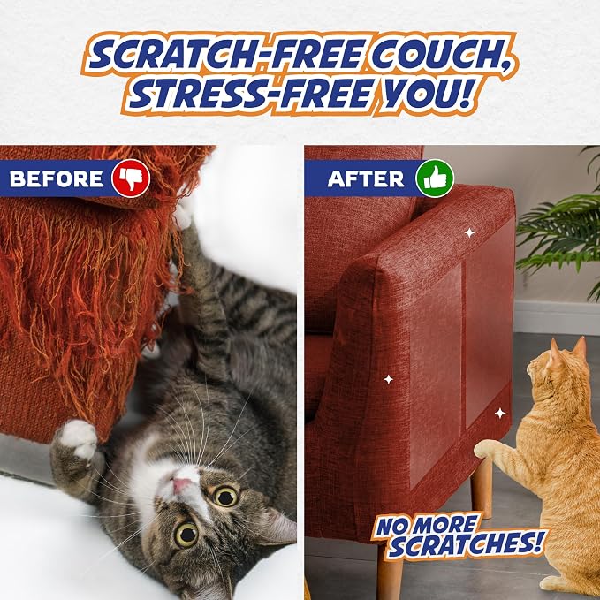 Panther Armor Cat Scratch Furniture Protector, 8 Double-Sided Tape Sheets | Double-sided sticky tape cats dislike touching. Clear couch, sofa and chair corner guard. 4 XL, 4 large - Image 4