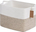 Goodpick 50L Large Woven Rope Storage Basket, Rectangle, Light Brown | 18" × 14" × 12" Stylish Gift Baskets for Living Room & Bedroom Organization, Cotton Rope Basket for Blanket & Toy Storage by Goodpick