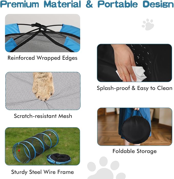 5-in-1 Outdoor Cat Enclosure, Portable Catio Tent with Tunnel | 2 Rooms & 3 Tunnels, Breathable Mesh, Carry Bag, Interactive Toys, Multi-Entry Doors, Indoor & Outdoor Use for Small pets - Image 6