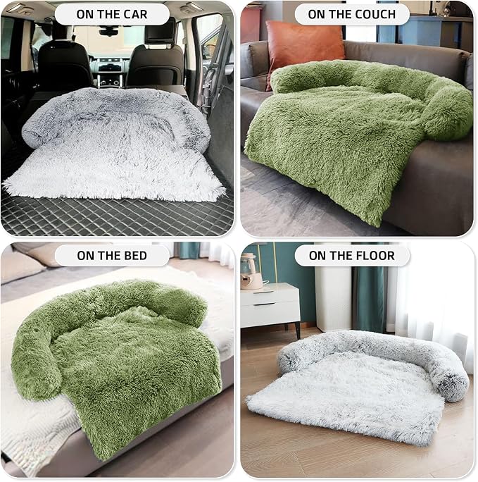 GGIB Calming Dog Bed Fluffy Plush Dog Mat for Furniture Protector with Removable Washable Cover for Large Medium Small Dogs and Cats (Large, Grass Green) - Image 6