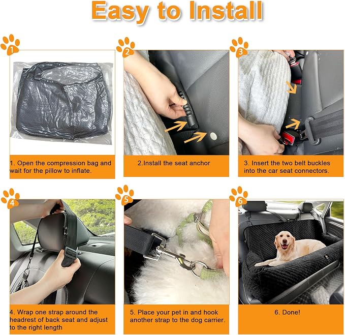 Dog Car Seat for Large Dog Car Bed Under 100LBS, Pet Booster Back Seat Removable Washable with Safety Tethers/Storage Pocket（Black） - Image 7