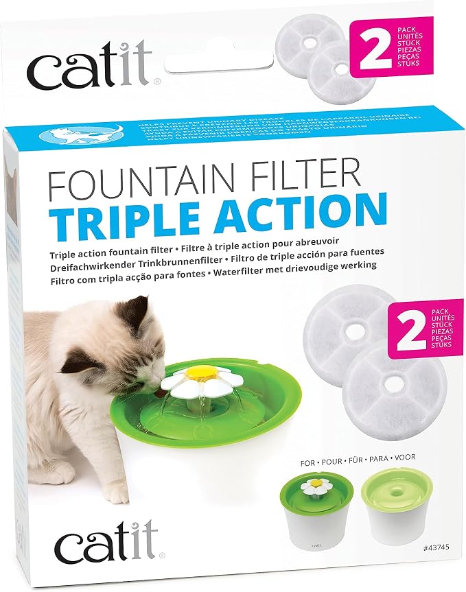 Catit Triple Action Replacement Original Water Fountain Filters, 2 Pack – Official Replacement Filters for Catit Cat Drinking Water Fountains | Official Replacement Filters for Catit Cat Drinking Water Fountains by Catit