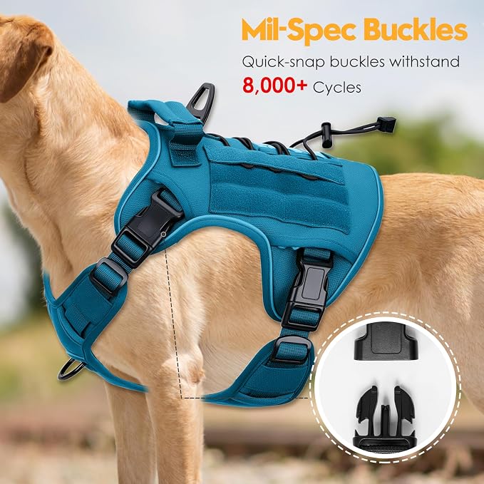 Heavy-Duty Tactical Dog Harness for Large Dogs, No Pull Adjustable Reflective Pet Vest with Molle System, K9 Military-Grade Control for Service Training, Outdoor & 10+ Breeds, Blue, X-Large - Image 3