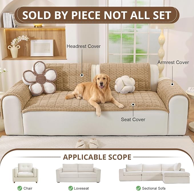 OstepDecor Couch Cover for Dogs, Washable Non Slip Sofa Cover for Pets | Soft Couch Covers for Sofa, Loveseat and Sectional, Furniture Protector Against Pet Hair & Dirt (27.6" x 47.2", Khaki) - Image 4