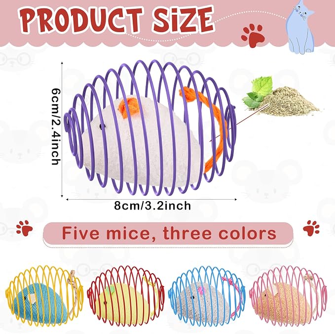 Jecery 5 Pcs Cat Toys Spring,Catnip Rats,Soft Color | Interactive Metal Cat Toy, Stretchable Rolling Ball, for Indoor Cats, Colorful Playful Coils, Kitten Pet Supplies - Image 2