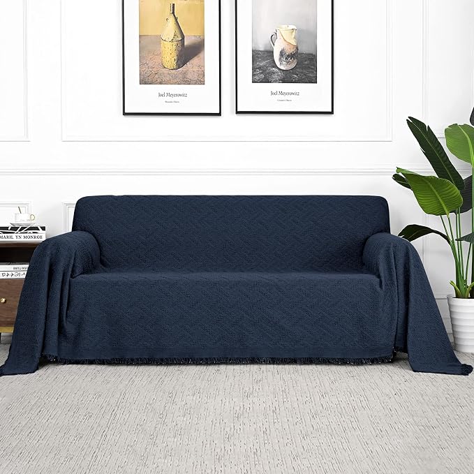 MYSKY HOME Sofa Covers & Slipcovers for 2 Cushion Couch, Sectional Sofa Couch Covers for Dogs, Throw Cover for Living Room - X-Large: 71" x 118", Navy Blue by MYSKYHOME