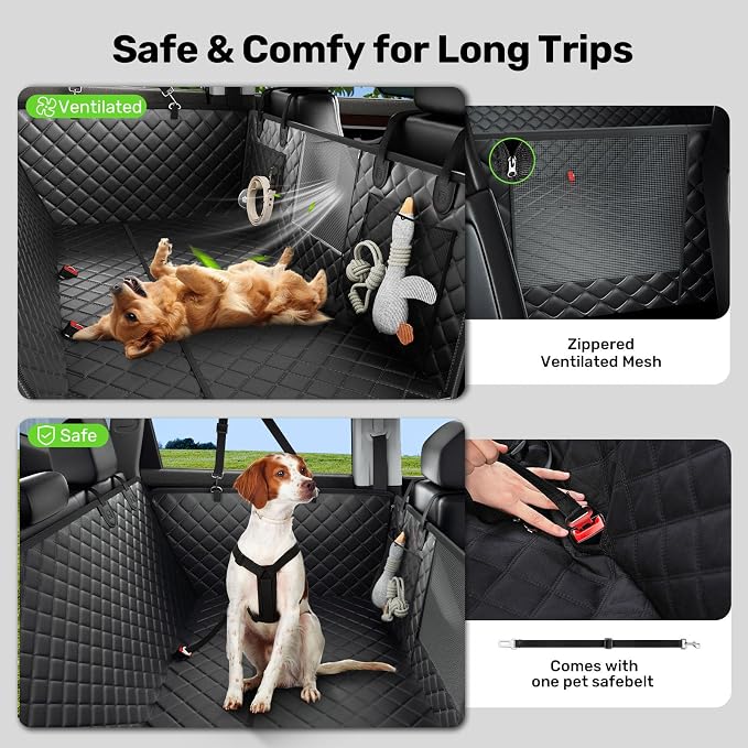 Zanch 2025 Upgraded Dog Car Seat Cover, 450 lbs Heavy Duty Hard Bottom, Waterproof & Anti-Scratch Back Seat Protector, Nonslip Pet Hammock Extender for Mid SUVs, Trucks, Standard-Black - Image 6