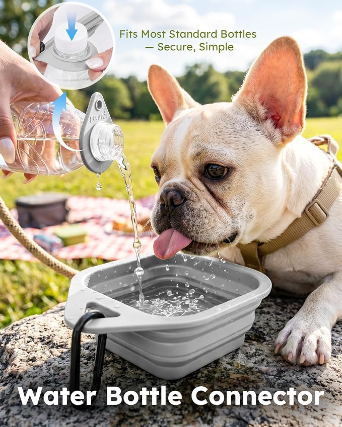 Pecute 2 Pack Foldable Travel Dog Bowls, Portable Silicone, Grey/Dark Grey | Food-Grade Silicone, BPA Free, with Carabiner Clip for Hiking, Durable & High Quality, Dishwasher Safe, 15oz Per Bowl - Image 4